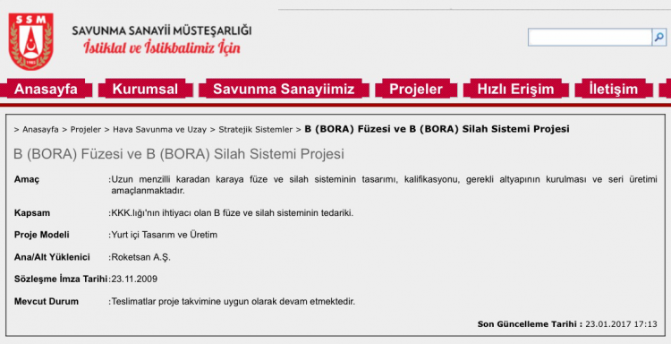 Türkiye'nin ilk uzun menzilli füzesi : Bora ( Khan )